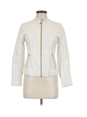 OMK White Premium Leather Moto Jacket Gold Hardware Quilted USA size 6-8